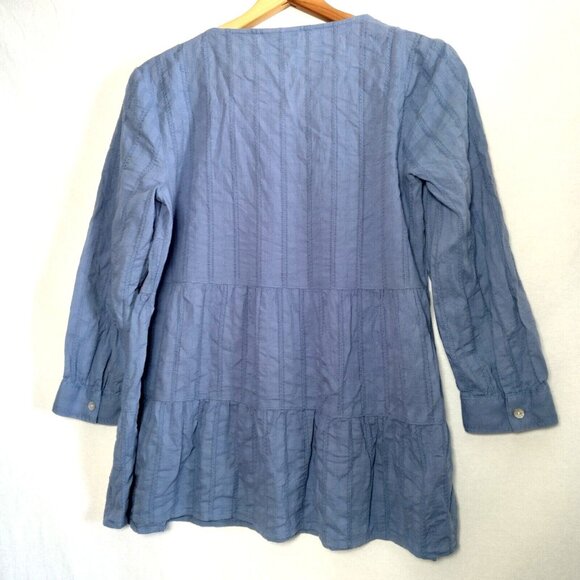 J Jill Blouse XS Blue Lightweight Woven Cotton Tiered Long Sleeve Pullover - Picture 2 of 8